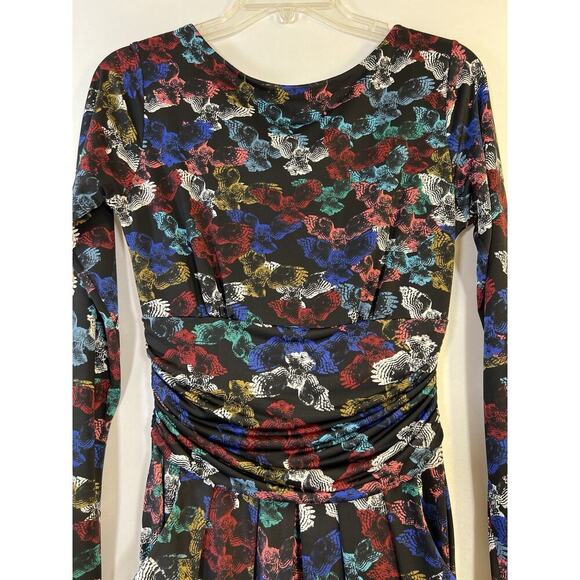 Ingenue London Dress Stretchy Long Sleeve Ruched Detail Black Owl Print Sz 4 - Picture 7 of 15